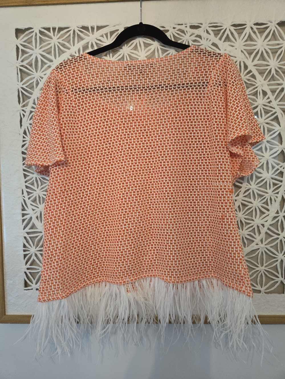 Anthropologie Eva Franco Feathered Knit Orange Top Size XL - Picture 7 of 8